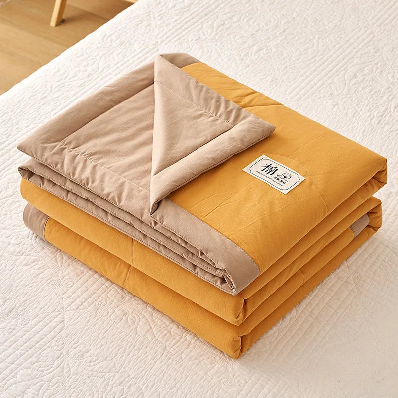 Summer Weight Cooling Blanket Cotton Filling Breathable Washable Single Blanket Smooth Air Condition Comforter Quilt Blanket