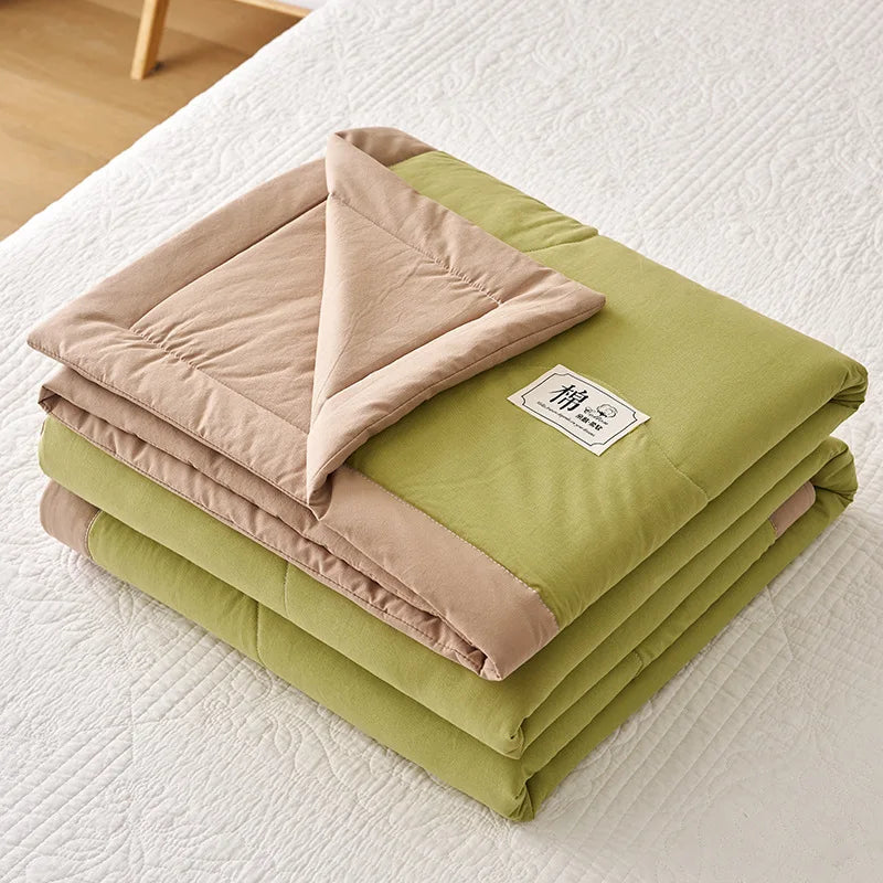 Summer Weight Cooling Blanket Cotton Filling Breathable Washable Single Blanket Smooth Air Condition Comforter Quilt Blanket