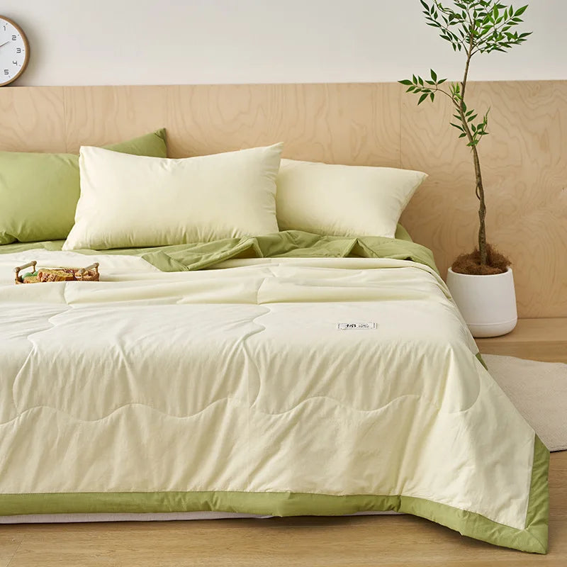 Summer Weight Cooling Blanket Cotton Filling Breathable Washable Single Blanket Smooth Air Condition Comforter Quilt Blanket