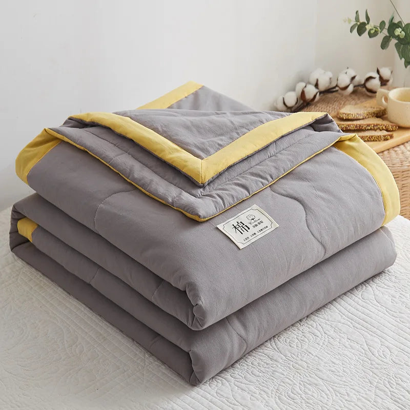 Summer Weight Cooling Blanket Cotton Filling Breathable Washable Single Blanket Smooth Air Condition Comforter Quilt Blanket