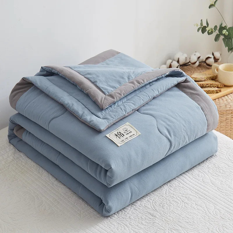 Summer Weight Cooling Blanket Cotton Filling Breathable Washable Single Blanket Smooth Air Condition Comforter Quilt Blanket
