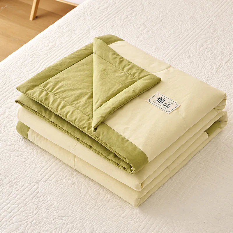 Summer Weight Cooling Blanket Cotton Filling Breathable Washable Single Blanket Smooth Air Condition Comforter Quilt Blanket