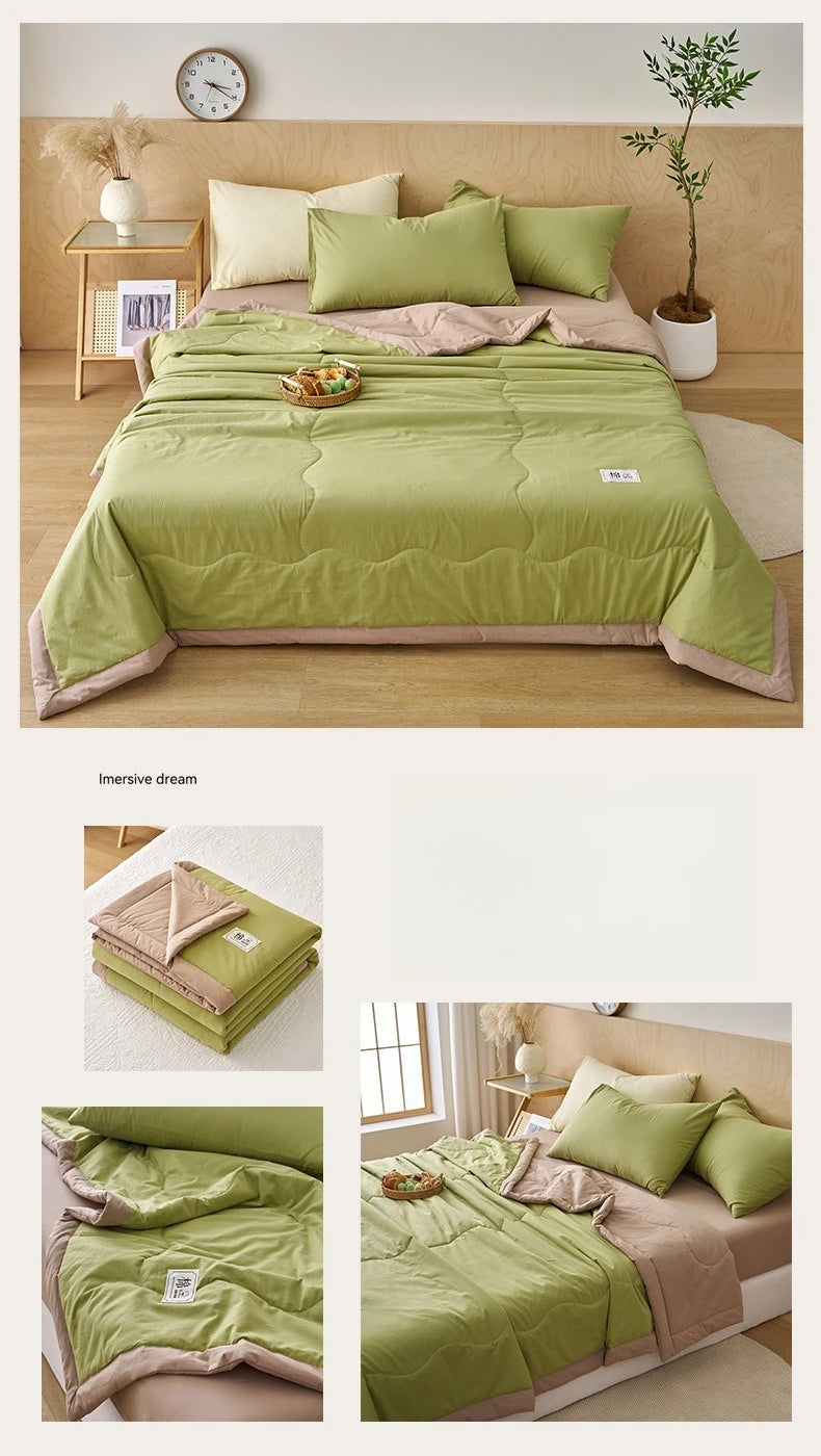 Summer Weight Cooling Blanket Cotton Filling Breathable Washable Single Blanket Smooth Air Condition Comforter Quilt Blanket