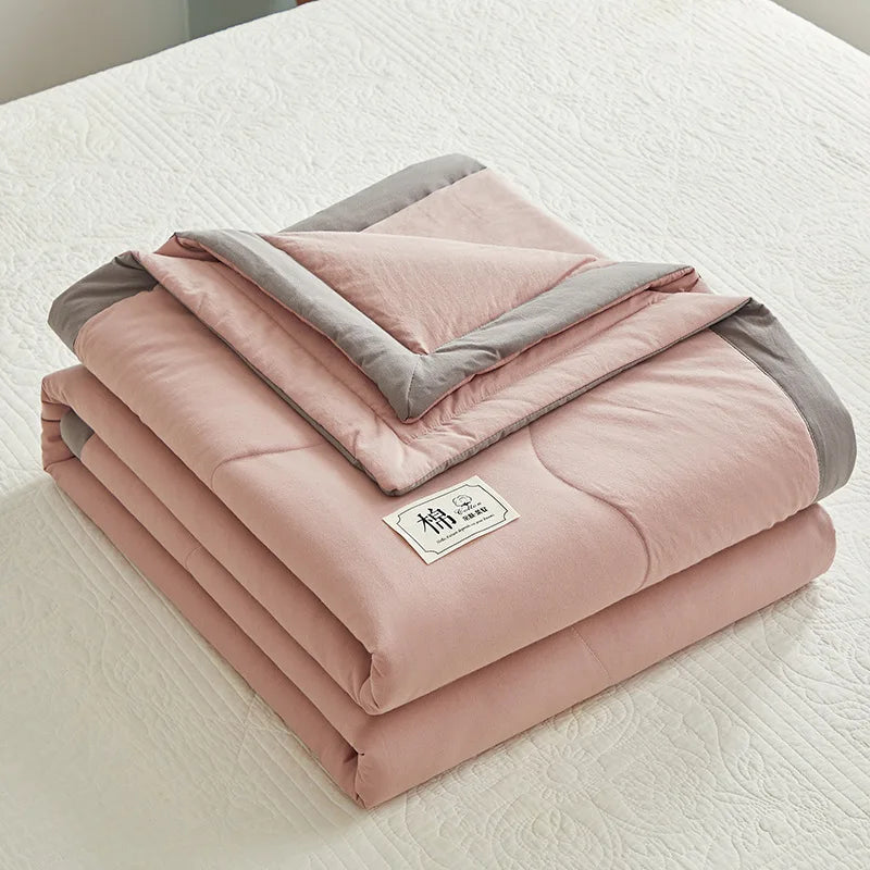 Summer Weight Cooling Blanket Cotton Filling Breathable Washable Single Blanket Smooth Air Condition Comforter Quilt Blanket