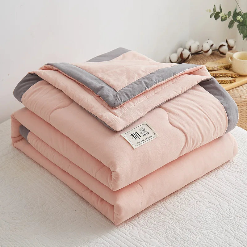 Summer Weight Cooling Blanket Cotton Filling Breathable Washable Single Blanket Smooth Air Condition Comforter Quilt Blanket