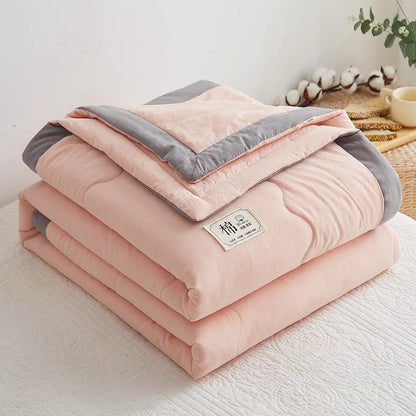 Summer Weight Cooling Blanket Cotton Filling Breathable Washable Single Blanket Smooth Air Condition Comforter Quilt Blanket