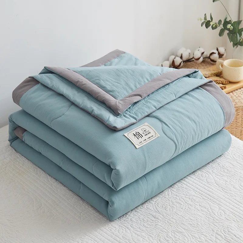 Summer Weight Cooling Blanket Cotton Filling Breathable Washable Single Blanket Smooth Air Condition Comforter Quilt Blanket