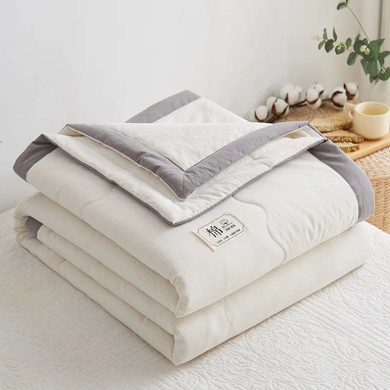 Summer Weight Cooling Blanket Cotton Filling Breathable Washable Single Blanket Smooth Air Condition Comforter Quilt Blanket