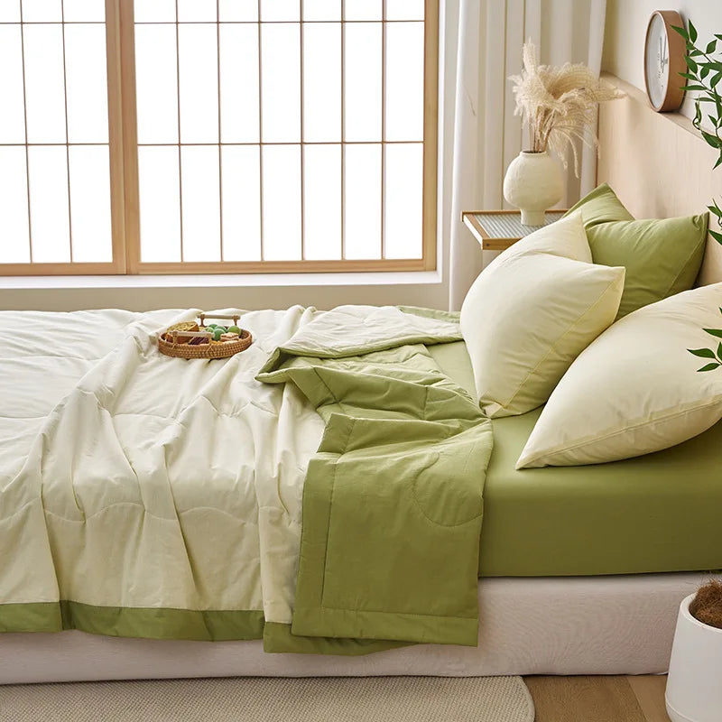 Summer Weight Cooling Blanket Cotton Filling Breathable Washable Single Blanket Smooth Air Condition Comforter Quilt Blanket