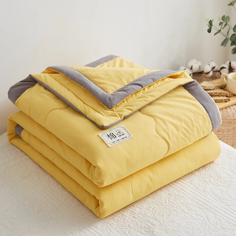 Summer Weight Cooling Blanket Cotton Filling Breathable Washable Single Blanket Smooth Air Condition Comforter Quilt Blanket