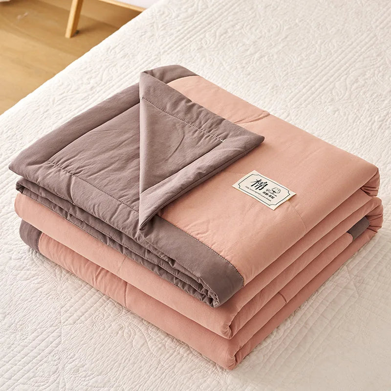 Summer Weight Cooling Blanket Cotton Filling Breathable Washable Single Blanket Smooth Air Condition Comforter Quilt Blanket