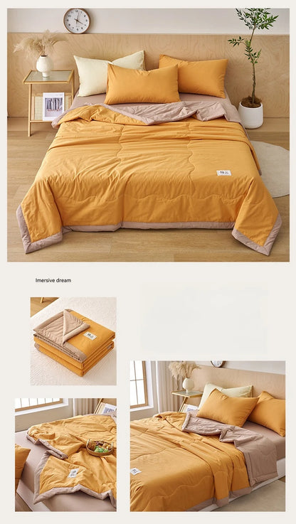 Summer Weight Cooling Blanket Cotton Filling Breathable Washable Single Blanket Smooth Air Condition Comforter Quilt Blanket