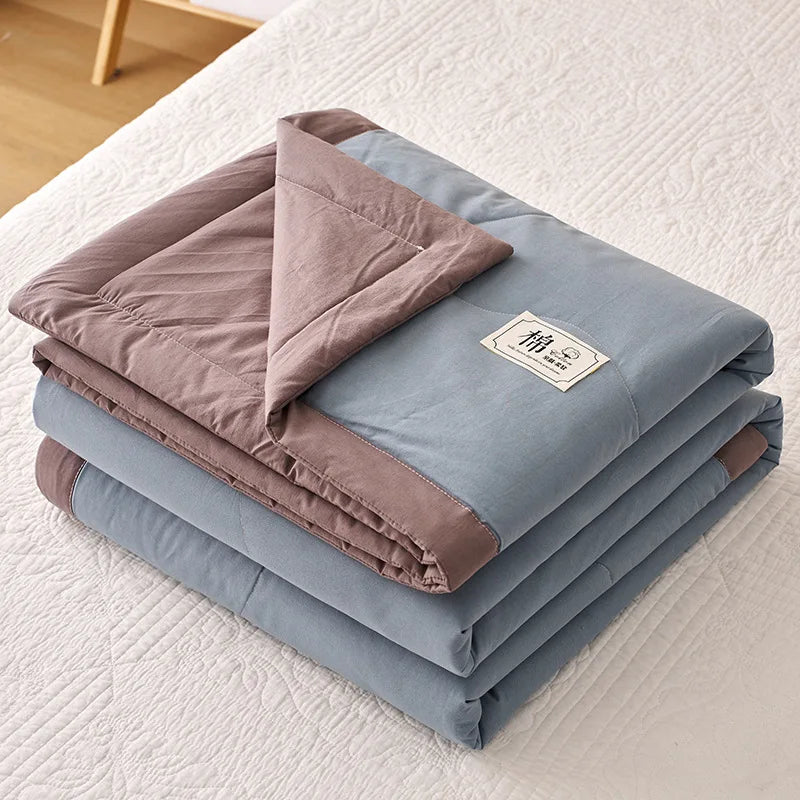 Summer Weight Cooling Blanket Cotton Filling Breathable Washable Single Blanket Smooth Air Condition Comforter Quilt Blanket