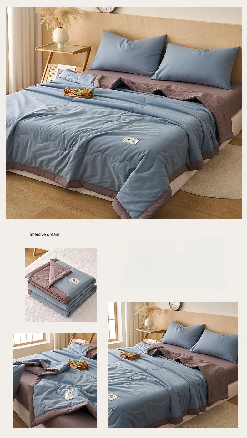 Summer Weight Cooling Blanket Cotton Filling Breathable Washable Single Blanket Smooth Air Condition Comforter Quilt Blanket