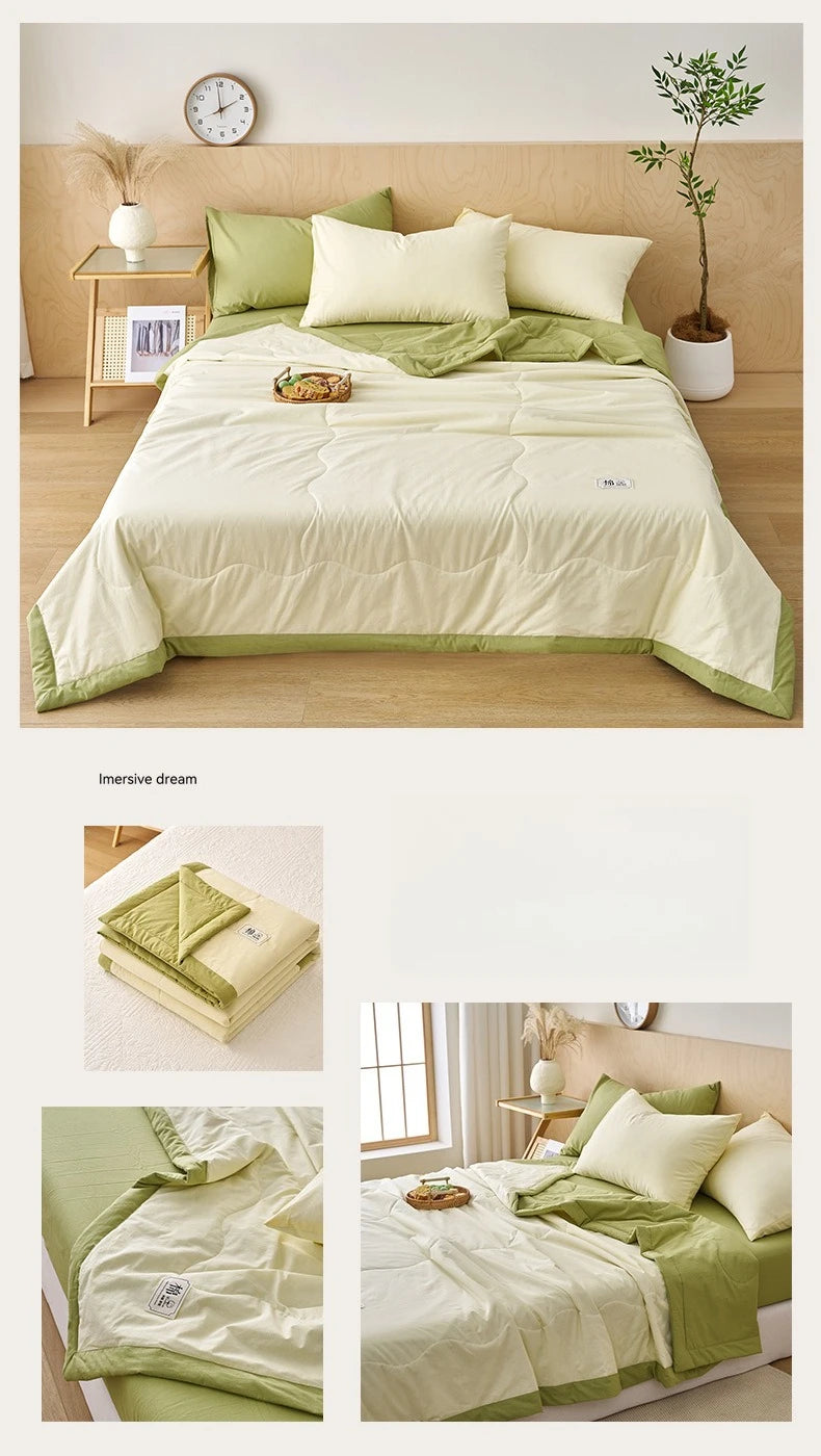 Summer Weight Cooling Blanket Cotton Filling Breathable Washable Single Blanket Smooth Air Condition Comforter Quilt Blanket