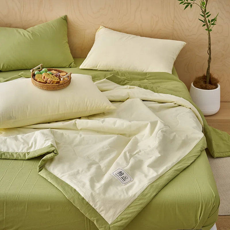 Summer Weight Cooling Blanket Cotton Filling Breathable Washable Single Blanket Smooth Air Condition Comforter Quilt Blanket