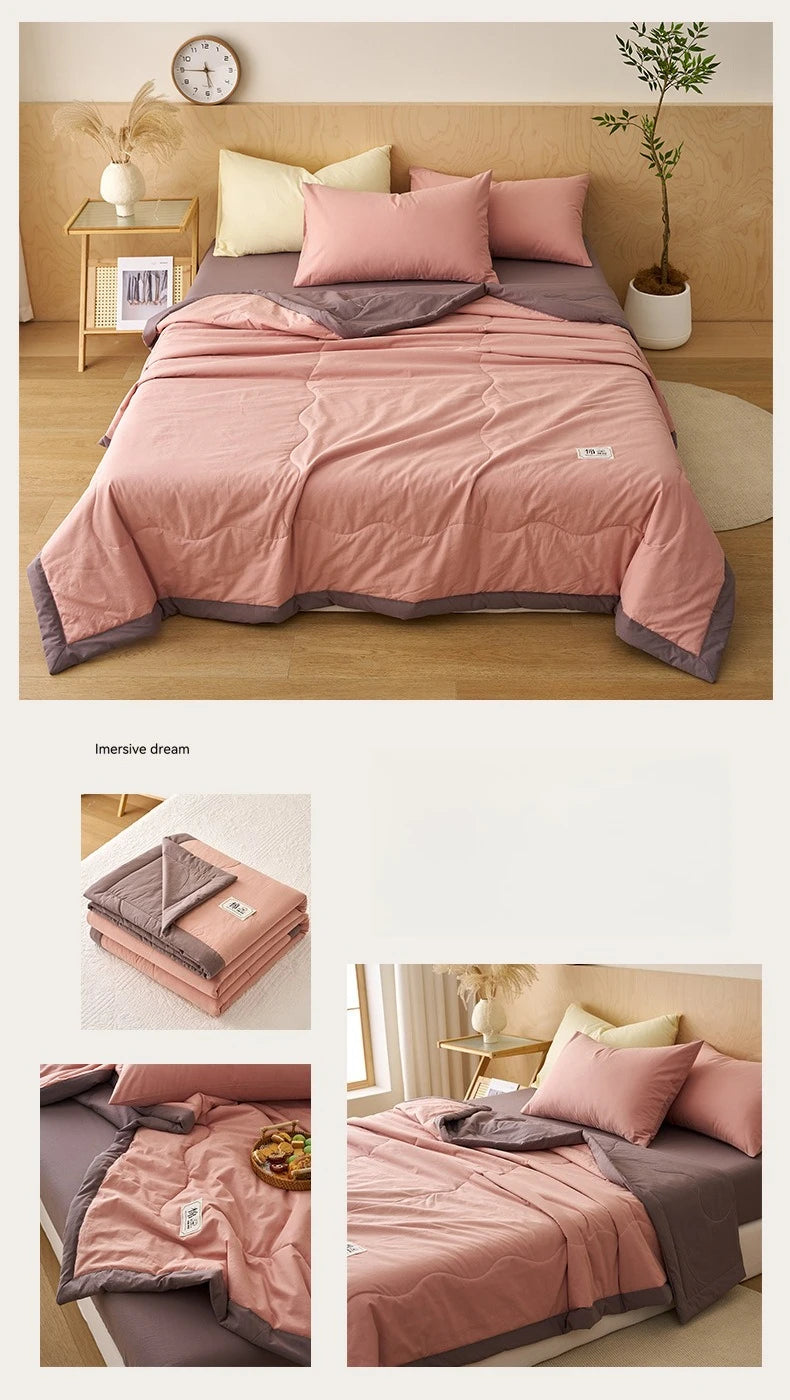 Summer Weight Cooling Blanket Cotton Filling Breathable Washable Single Blanket Smooth Air Condition Comforter Quilt Blanket