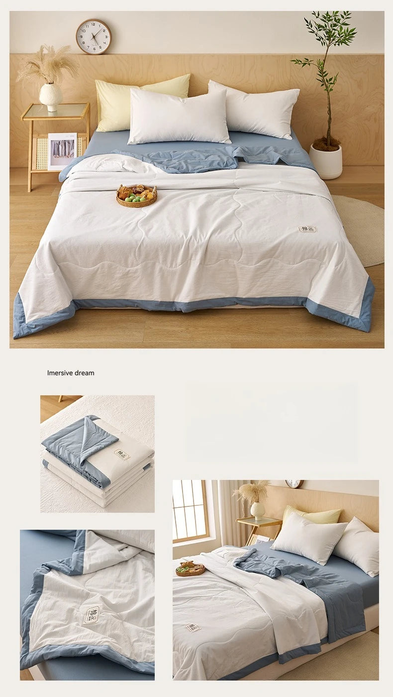 Summer Weight Cooling Blanket Cotton Filling Breathable Washable Single Blanket Smooth Air Condition Comforter Quilt Blanket