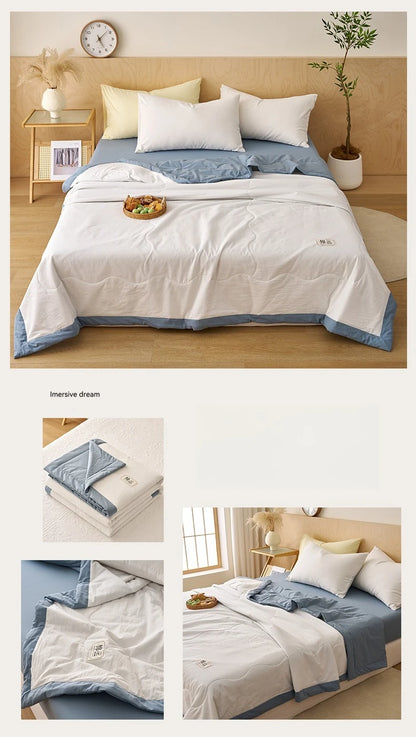 Summer Weight Cooling Blanket Cotton Filling Breathable Washable Single Blanket Smooth Air Condition Comforter Quilt Blanket
