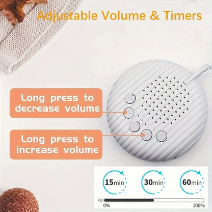 White Noise Sound Machine Portable Baby Sleep Machine 10 Soothing Sounds Volume Adjustable Built-in Rechargeable Battery USB - zzzleep.fi