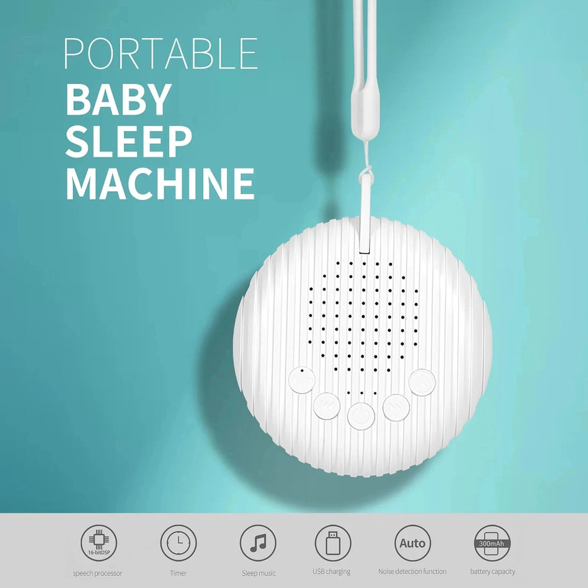 White Noise Sound Machine Portable Baby Sleep Machine 10 Soothing Sounds Volume Adjustable Built-in Rechargeable Battery USB - zzzleep.fi