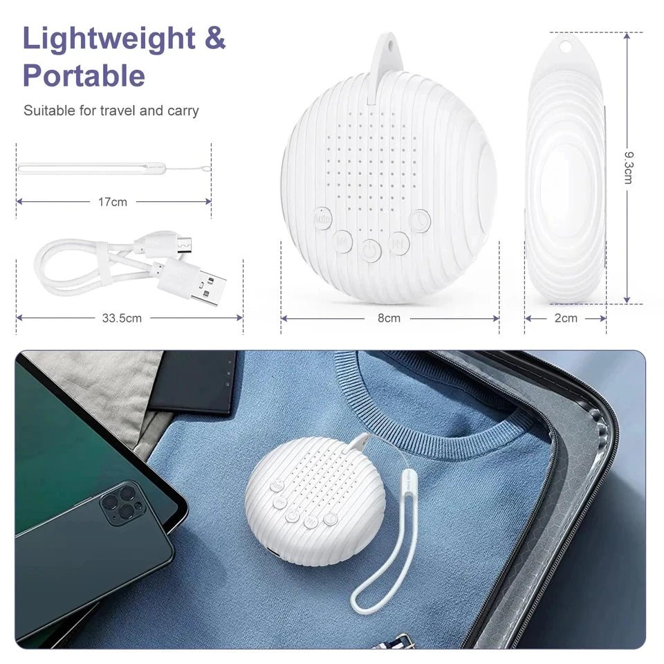 White Noise Sound Machine Portable Baby Sleep Machine 10 Soothing Sounds Volume Adjustable Built-in Rechargeable Battery USB - zzzleep.fi