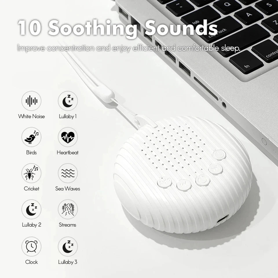 White Noise Sound Machine Portable Baby Sleep Machine 10 Soothing Sounds Volume Adjustable Built-in Rechargeable Battery USB - zzzleep.fi
